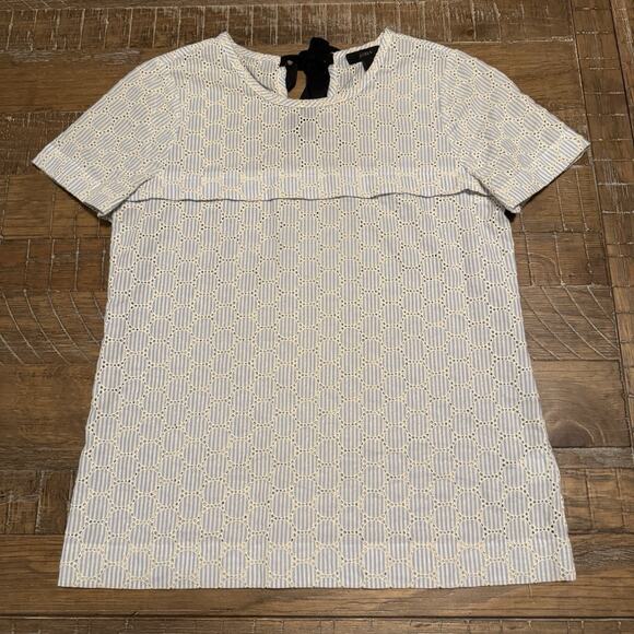 J.CREW Tops - J CREW Eyelet Lace SS Pullover Blouse Striped Women's Size 0 Career Event Office